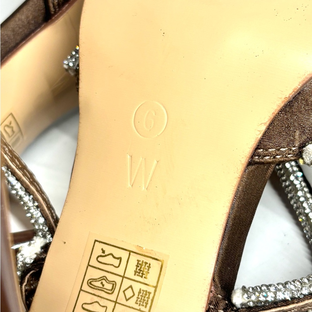 Metallic ankle-wrap Stiletto heels Crystal-embellished Bow detail Chocolate 9W - Picture 13 of 14